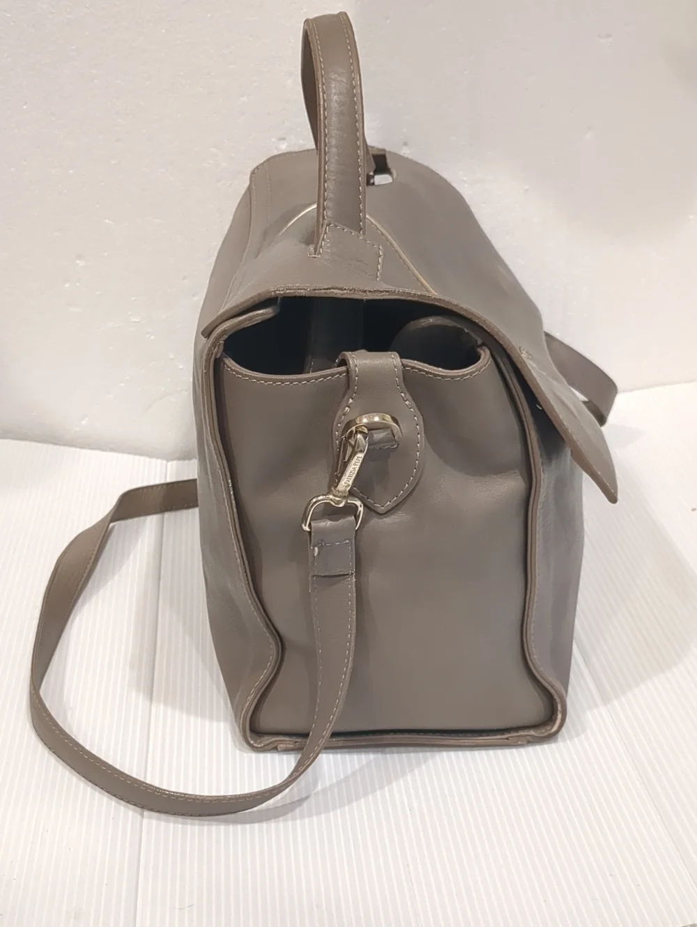 Patrizia Pepe Taupe Leather Minimalist Satchel Crossbody